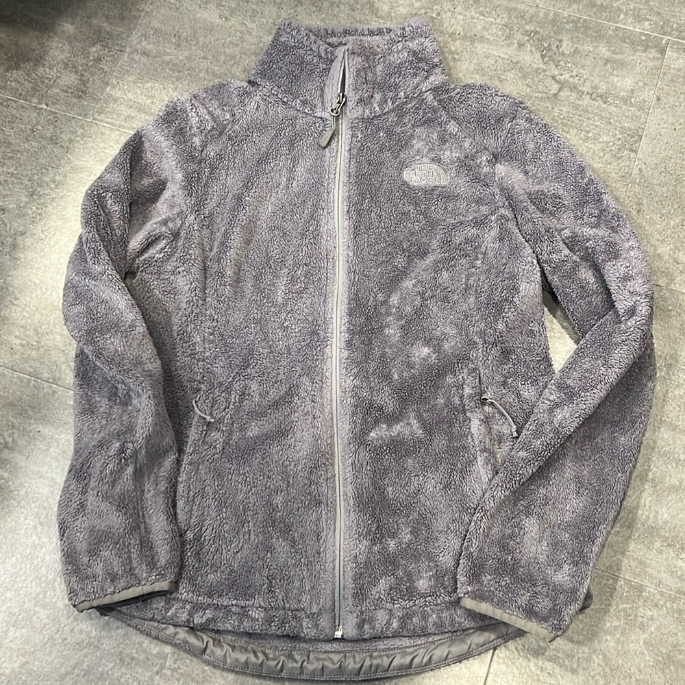 The North Face Womens (M) Gray Fuzzy Fleece Full Zip Teddy Jacket